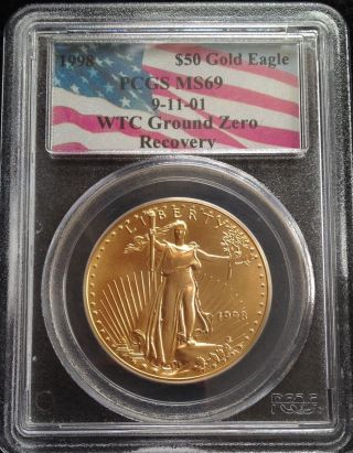 $50 1998 911 American Gold Eagle Wtc Ground Zero Recovery Pcgs Ms69 photo