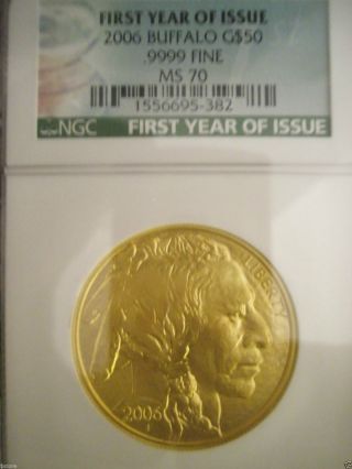 2006 First Year Of Issue $50 Ngc Perfect Ms70 Gold Buffalo photo