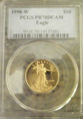 1998 - W $10 Pcgs Pr70dcam 1/4 Oz,  Gold American Eagle photo