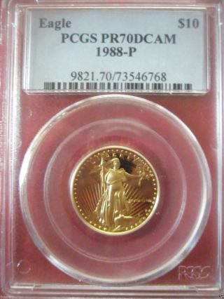 1988 - P $10 Pcgs Pr70dcam 1/4 Oz,  Gold American Eagle photo