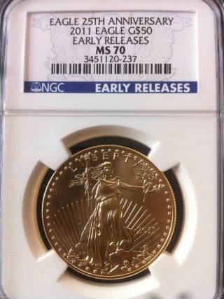 2011 Ngc $50 Ms70 25th Anniversary Gold American Eagle - Early Releases photo