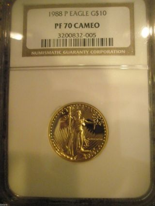 1988 - P $10 Ngc Pr70 Cameo 1/4 Oz,  Gold American Eagle photo