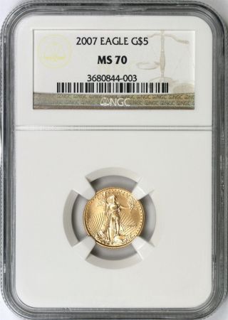 2007 $5 Gold Eagle Ngc Ms70 Tenth - Ounce (1/10oz) Fine Gold photo