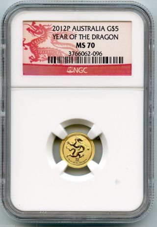 Australia 2012 - P Ngc Ms 70 Year Of The Dragon $5 Gold Coin - 1/20 Oz Troy Kq744 photo