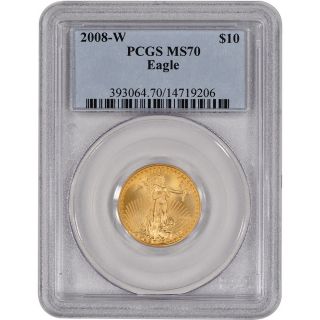 2008 - W American Gold Eagle (1/4 Oz) $10 - Pcgs Ms70 - Burnished photo