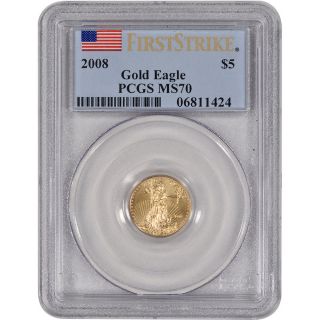 2008 American Gold Eagle (1/10 Oz) $5 - Pcgs Ms70 - First Strike photo