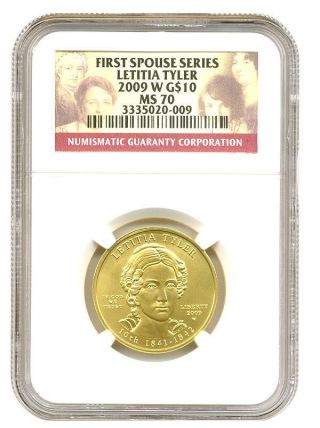 2009 - W Letitia Tyler $10 Ngc Ms70 First Spouse.  999 Gold photo