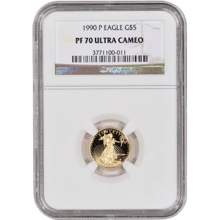 1990 - P American Gold Eagle Proof (1/10 Oz) $5 - Ngc Pf70 Ucam photo
