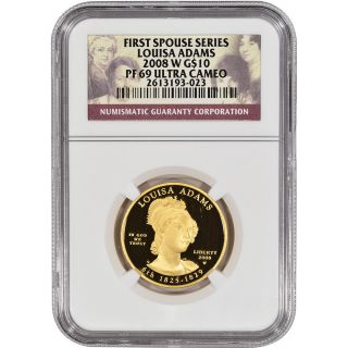 2008 - W Us First Spouse Gold (1/2 Oz) Proof $10 - Louisa Adams - Ngc Pf69 Ucam photo
