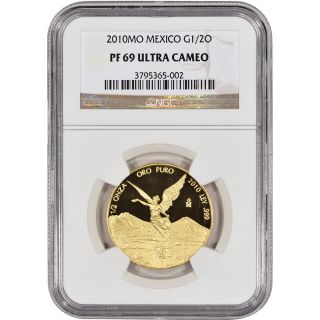 2010 - Mo Mexico Gold 1/2 Onza Proof - Ngc Pf69 Ucam photo