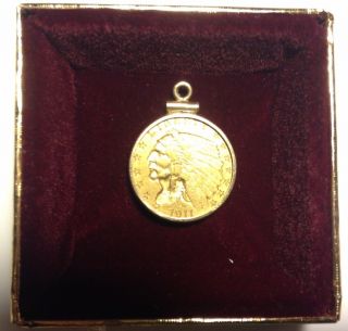 1911 Gold Indian Head / American Eagle Coin $2.  50 With Bezel Au Details See Pic photo