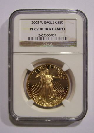 2008 - W Gold American Eagle $50 One Ounce Fine Gold Ngc Pf69 photo