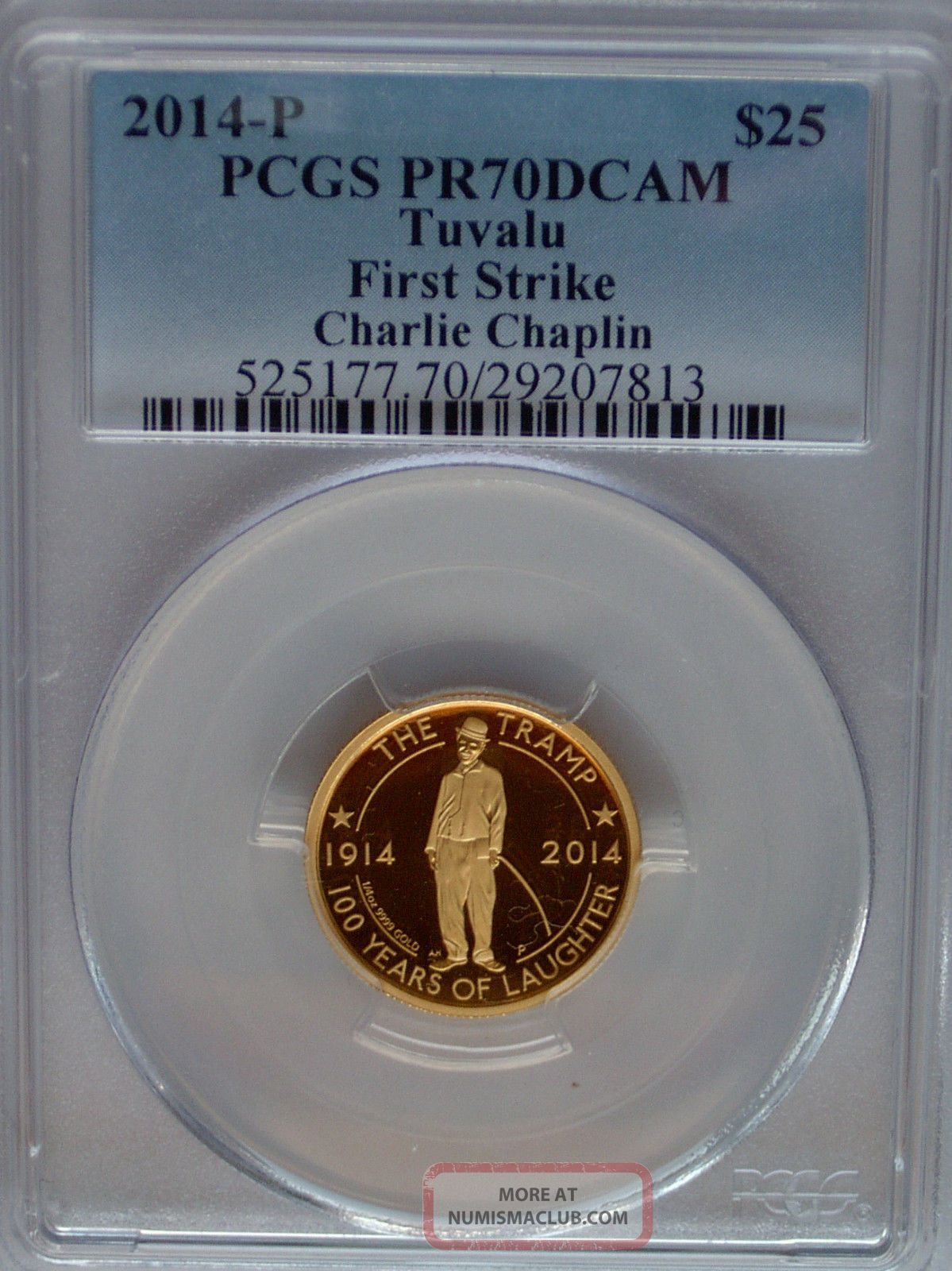 Pcgs Registry 2014 Tuvalu Charlie Chaplin Pr70 $25 Gold Coin 1/4 Oz First Strike Australia & Oceania photo