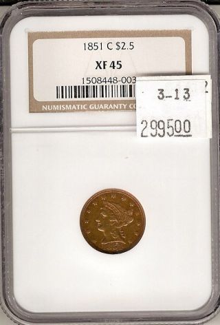 1851 C Charlotte $2.  5 Gold Piece Xf 45 Ngc Certified photo