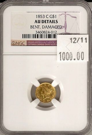 1853 C Charlotte $1 Gold Piece Au Details G$1 Ngc Certified photo