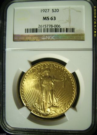 1927 St.  Gaudens $20 Gold Double Eagle - Ngc Ms63 - Rich,  Luster photo