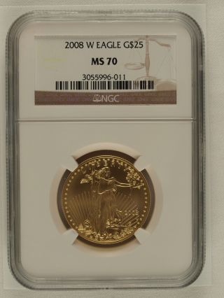 2008 - W $25 Burnished Gold American Eagle Ms70 Ngc photo