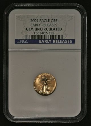 2007 Ngc Gem Uncirculated Early Releases 5 Dollar American Gold Eagle Ncn486 photo