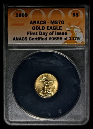 2009 Anacs Ms70 First Day Of Issue $5 American Gold Eagle 0695 Of 1475 Ncn491 photo