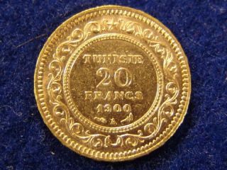 Rare Tunisia 20 Franc 1900 Gold Coin Minted In Paris,  France.  Only 150,  000 Minted photo