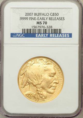 2007 G$50 Gold Buffalo Early Releases Ms70 Ngc (672) photo