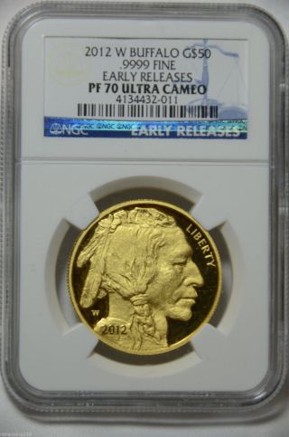 2012 W $50 Proof 1 Oz Gold Buffalo Ngc Pf70 Ucam Early Releases + Ogp photo