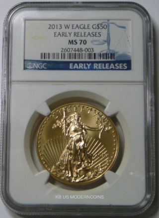 2013 W $50 Burnished Gold Eagle Ngc Ms70 Early Releases photo