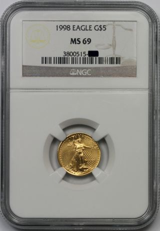 1998 Gold Eagle $5 Tenth - Ounce Ms 69 Ngc 1/10 Oz Fine Gold photo