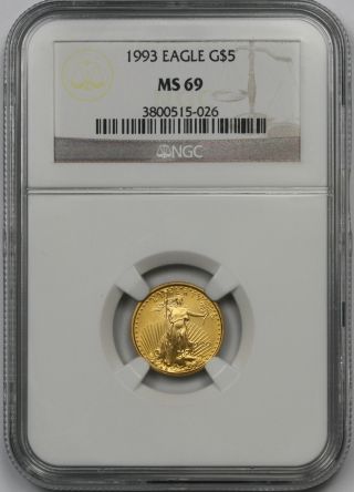 1993 Gold Eagle $5 Tenth - Ounce Ms 69 Ngc 1/10 Oz Fine Gold photo