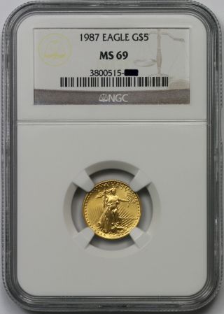 1987 Gold Eagle $5 Tenth - Ounce Ms 69 Ngc 1/10 Oz Fine Gold photo