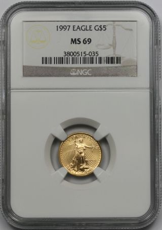1997 Gold Eagle $5 Tenth - Ounce Ms 69 Ngc 1/10 Oz Fine Gold photo