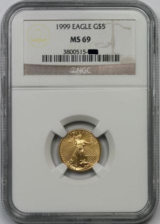 1999 Gold Eagle $5 Tenth - Ounce Ms 69 Ngc 1/10 Oz Fine Gold photo