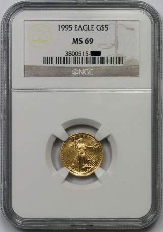 1995 Gold Eagle $5 Tenth - Ounce Ms 69 Ngc 1/10 Oz Fine Gold photo