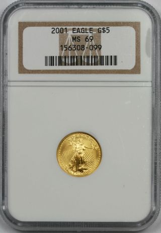 2001 Gold Eagle $5 Tenth - Ounce Ms 69 Ngc 1/10 Oz Fine Gold photo