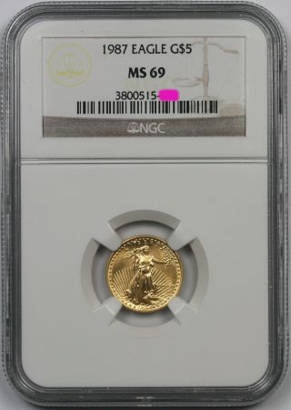 1987 Gold Eagle $5 Tenth - Ounce Ms 69 Ngc 1/10 Oz.  Fine Gold photo