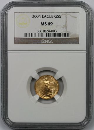 2004 Gold Eagle $5 Tenth - Ounce Ms 69 Ngc 1/10 Oz.  Fine Gold photo