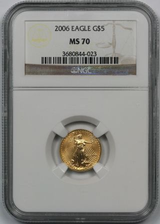 2006 Gold Eagle $5 Tenth - Ounce Ms 70 Ngc 1/10 Oz.  Fine Gold photo