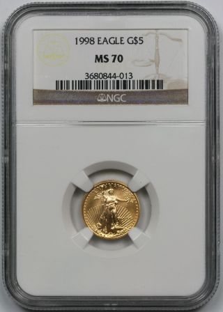 1998 Gold Eagle $5 Tenth - Ounce Ms 70 Ngc 1/10 Oz.  Fine Gold photo