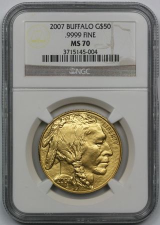 2007 American Buffalo Gold $50 One - Ounce Ms 70 Ngc.  9999 Fine photo