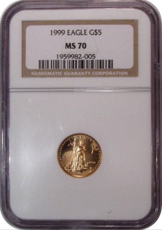 1999 Gold $5 Eagle Ngc Ms70 Perfect Grade Pq++ photo