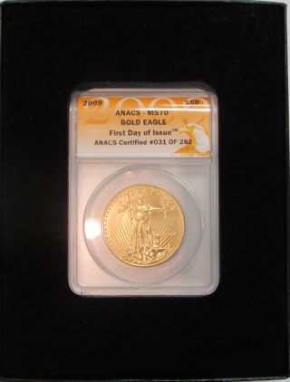2009 $50 American Gold Eagle Anacs Ms 70 First Day Of Issue In Presentation Box photo