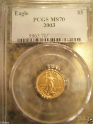 2003 $5 Pcgs Ms70 One/tenth Ounce Gold American Eagle photo