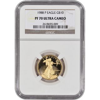 1988 - P American Gold Eagle Proof (1/4 Oz) $10 - Ngc Pf70 Ucam photo