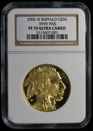 2006 Ngc Pf 70 Ultra Cameo $50 W Buffalo 1oz.  9999 Fine Gold Ncn519 photo