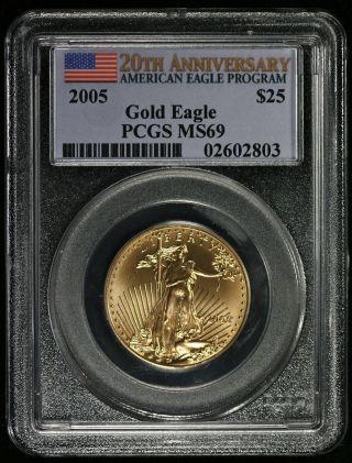2005 Pcgs Ms69 20th Anniversary 25 Dollar American Gold Eagle Ncn505 photo