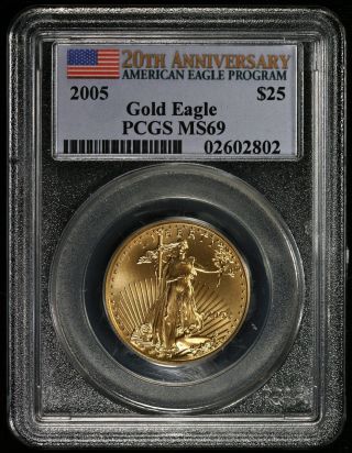 2005 Pcgs Ms69 20th Anniversary 25 Dollar American Gold Eagle Ncn506 photo