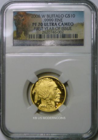 2008 W $10 Gold Buffalo Ngc Pf70 First Year Of Issue Label photo