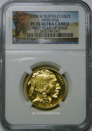 2008 W $25 Gold Buffalo Ngc Pf70 First Year Of Issue Label photo