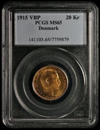 1915 Vbp Pcgs Ms65 Gold Denmark 20 Kroner Ncn539 photo