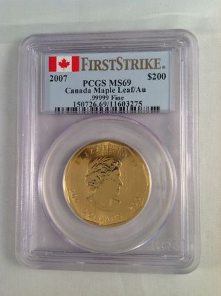2007 Pcgs Ms69 First Strike $200 Gold Canada Maple Leaf Coin photo